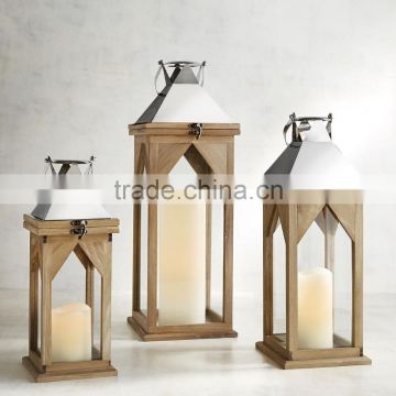 Wooden Lantern For Garden | Wood Hanging Lantern | Wooden Lantern With Metal Top Set Of 3