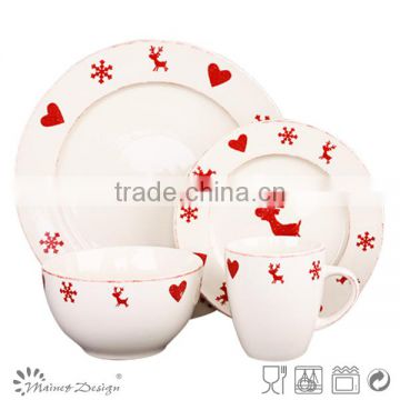 Elk / heart / snowflake novelty Christmas ceramic tableware 16pcs