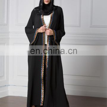 2017 Fashion muslim Design Abaya Embroidered Cardigan Abaya Wholesale