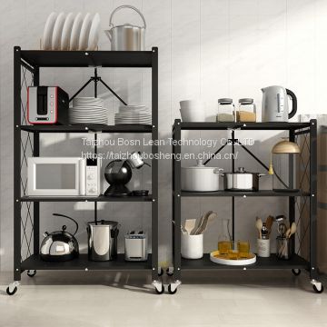 Multi Tier Metal Folding Kitchen Storage Shelf For Microware Oven