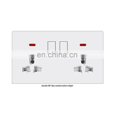 Fashionable new style 3-pin white flame-retardant PC panel with LED household indicator electric wall socket switch panel