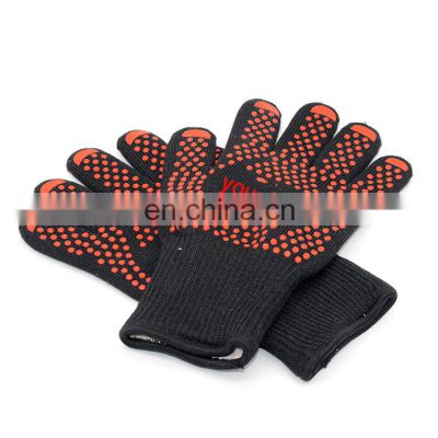 Customized Extra Long Cuff Protection Aramid Fiber Heat Resistant BBQ Grill Gloves with Non-slip Silicone Grip