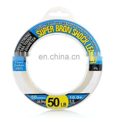 100% Fluorocarbon fishing line 50m Clear color Super Bron Shock Leader fluorocarbon fishing line