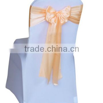 cheap spandex chair cover with champagne self-tie chair sash