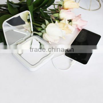 Cute slim external power bank with lighted mirror for multiuse