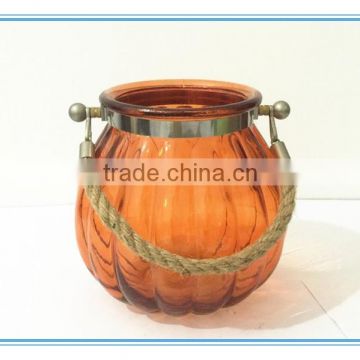 Fulaishan 2016 color round glass candle holder with metal handle