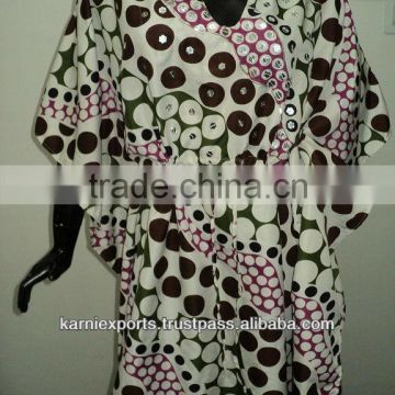 WOMENS kaftans PRINTED IN SATIN Kaftans in polyester printed fabrics jaipur made maxi kaftans polyester india karni export