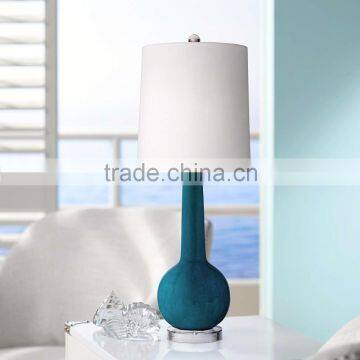 11.1-12 Update any room in your home Blue Ceramic Table Lamp with a round clear finial