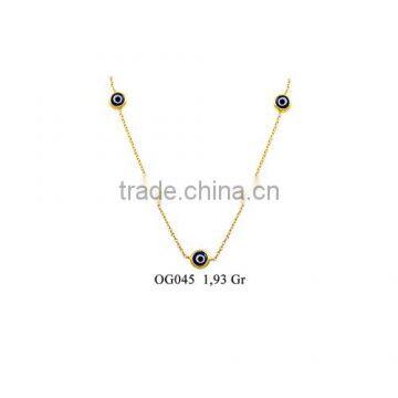 14K Solid Gold Dark Blue Evil Eye Good Luck Charm Necklace