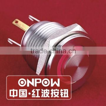 ONPOW 16mm IP65 high round ring illuminated INOX push button switch with long pin terminaLS (GQ16PH-10E/JL/R/1.8V/S) CE, RoHS