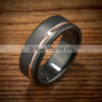 ROSE GOLD STRIPE BLACK ZIRCONIUM RING