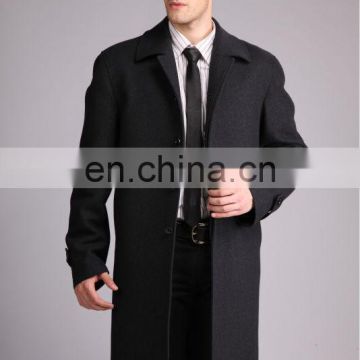 Fashion Long Men Classic Woolen Overcoat/Trench Coat In Black