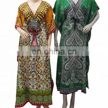 Printed design Women Long Kaftan Hippie Boho Dress Kimono caftan Night wear polyester maxi poncho New design Look Plus Size