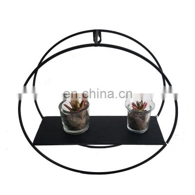 Hot sale simple circular style display decorative black garden metal wire wall hanging decorative shelf planter stand