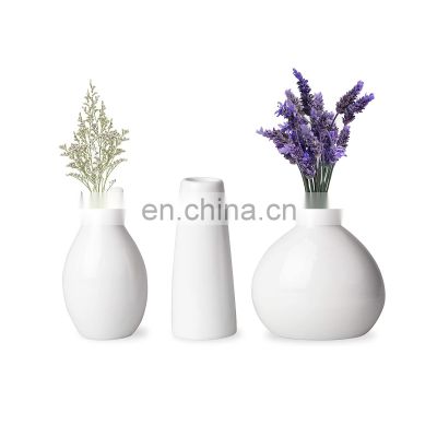 Upper Midland Products 3 White Vases for Decor Small White Ceramic artificial Flower Vase  for Home Decor