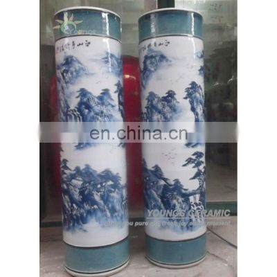 145cm Tall Hand Painted Blue White Landscape Design Ceramic Antique Vases For Indoor Decorative