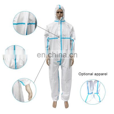 Protective Disposable Coverall Hooded Type 3 4 5 6 Micro-porous Coverall with Blue Tape