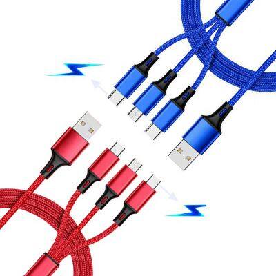 Hot Sell 3 In 1 Fast USB Charging Cable Charger Cord 2.1A Nylon Braided Date Cable for mobile phone