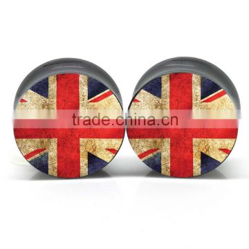 Acrylic UK Flag Ear Plugs Body Piercing Jewelry