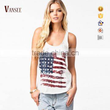 Cotton printing American flag design loose tank top for women