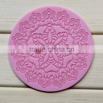 Wholesale Food grade non stick flexible heat resistant flower round fondant lace silicone moulds mat