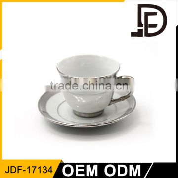 Durable Silver Porcelain Cup And Saucer / White Cup And Saucer With Custom Logo and design