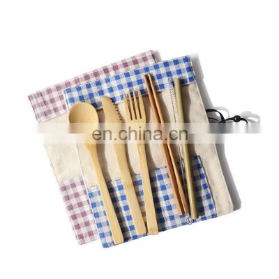 Tableware Dinner Set Dinnerware Bamboo Cutlery Set Wood Straw With Travel Cloth Bag Wooden Spoon Fork Knife Dinnerware Sets