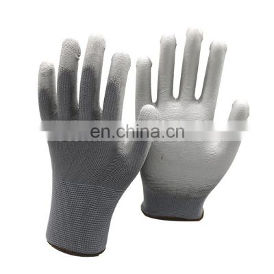 Nylon Safety Dipped Hand Gloves Esd Polyester Working White Black Grey Construction Pu Coated Gloves
