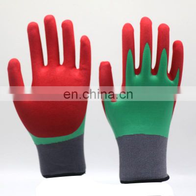 HY 15 Flexible Nylon Gloves With Smooth Nitrile Fully Coated And Sandy Nitrile Palm Coated Water Proof Oil-Repellent Glove