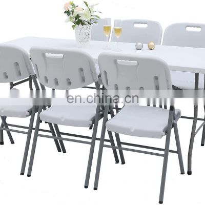 China manufacturer plastic top steel legs outdoor Folding Fast Shipping Easy Fold bbq camping Dining folding table