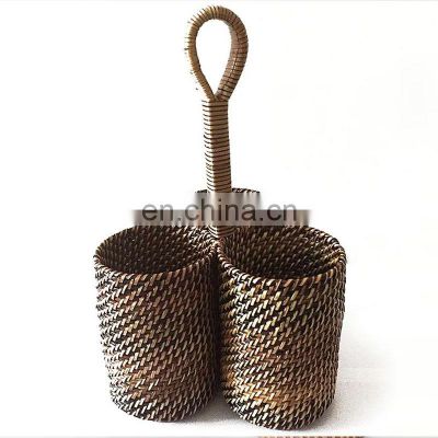 Hot Sale Decorative Vintage High Quality Rattan Woven Utensil Caddy Basket Wholesale Vietnam Supplier