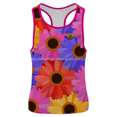full sublimated singlet with beautiful flowers patterns designed for women