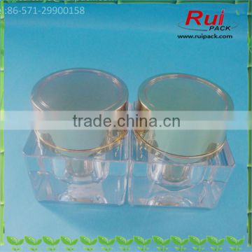 15/30/50g square acrylic cosmetic acrylic containers with golden inner cup and cover, 0.5/1/1.6oz acrylic cream jars