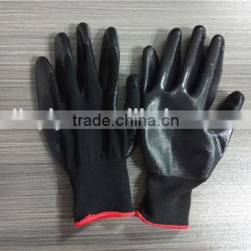 13 gauge 40g black nylon glove core black nitrile coated work gloves for vehicle repair