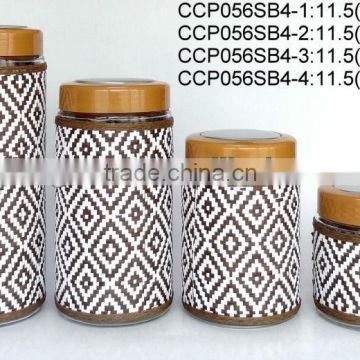 CCP056SB4 4pcs glass jar set with weaved coating and plastic lid