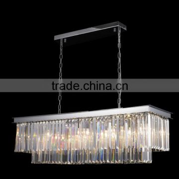 Modern Silver rectangle crystal flat chandelier light for Dinning Table