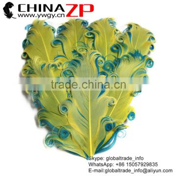 Leading Supplier CHINAZP Best Cheap Dyed Yellow with Turquoise Curled Goose Feathers Plumage Pad for Girls
