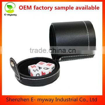 Black color PU leather dice cup with customized logo