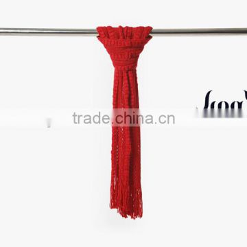 Chinese factory new design red color acrylic crochet scarf for women