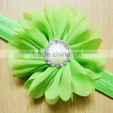 Pearl rhinestone in the center elastic fabric flower headband