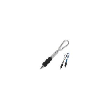 Promotional 7 working days - Mini metal pen with silver trim and a black grip with carabiner
