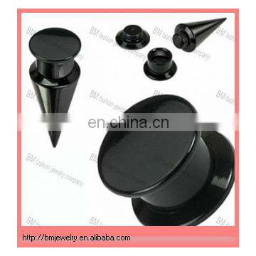 UV Acrylic ear taper and ear plug tunnels set body piercing jewelry in black 2-in-1 interchangable black acrylic screw fit taper