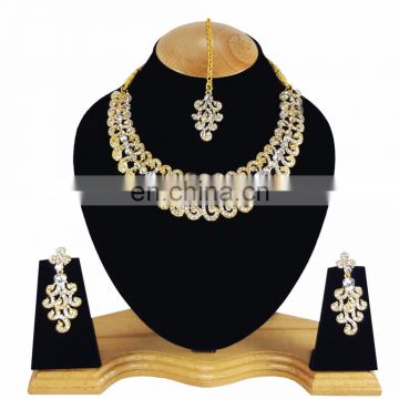 Designer Gold Plated Indian Handmade Party wear Kundan Zerconic Necklace set White Color