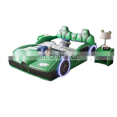 Fashion Modern LED light children bed Cute race car shape baby bed Top-quality Wholesale leather bed