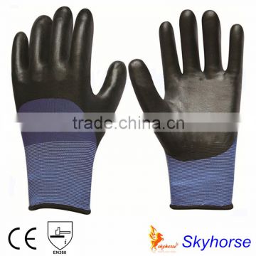 Polyester Double Shell Nitrle Foam Safety Work hand gloves for construction work