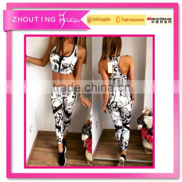 Hot style women's foreign trade New retro printed together show hilum zipper vest trouser suit