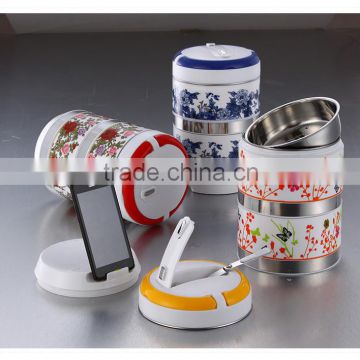 2014 HOT 2 Tier Stainless Steel Bento Box,blue&red,plastic handle,best for phone in car