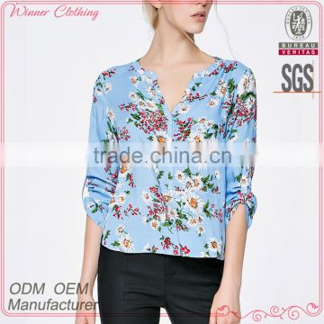 China fashion factory manufacturer summer prints images of ladies casual tops