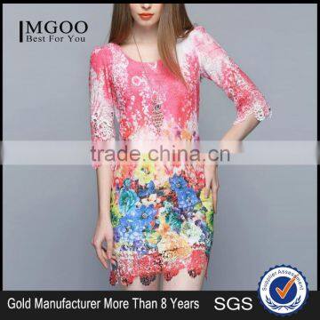 MGOO New Fashion Wholesale Cheap Price Fashion Lace Women Dress Brand Design Autumn Tie-dye Flower Lace Dress China