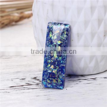 Resin & Shell Mosaic Dome Seals Cabochon Rectangle Royal Blue Glitter